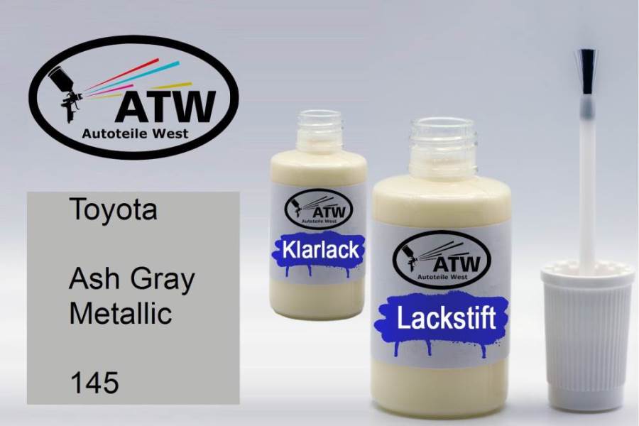 Toyota, Ash Gray Metallic, 145: 20ml Lackstift + 20ml Klarlack - Set, von ATW Autoteile West.